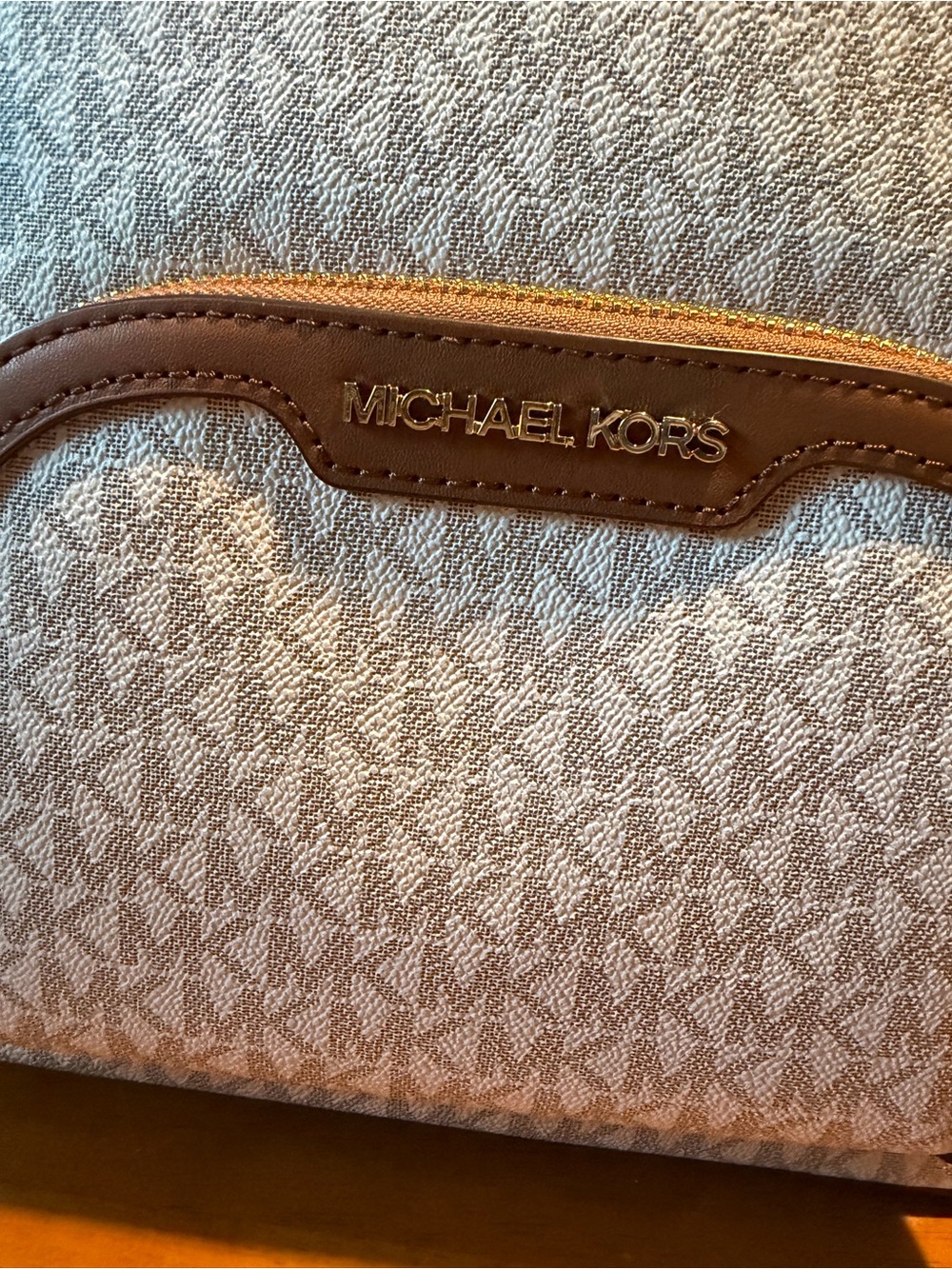 NWT Michael Kors MK Beige and Brown Signature Mini Backpack - Picture 2 of 7